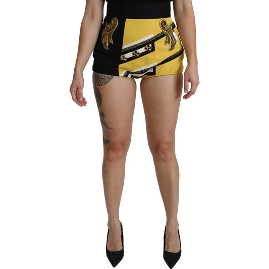 Dolce & Gabbana Yellow Black Cotton Jewelled Hot Pants Shorts Dolce & Gabbana