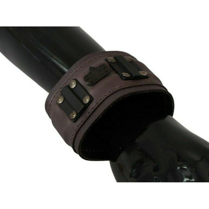 Scervino Street Brown Leather Branded Wide Buckle Closure Bracelet