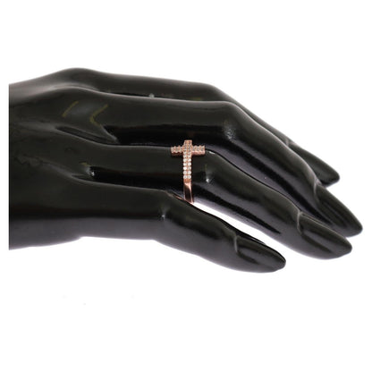 Nialaya Pink Gold 925 Silver Womens Cross CZ Ring Ring