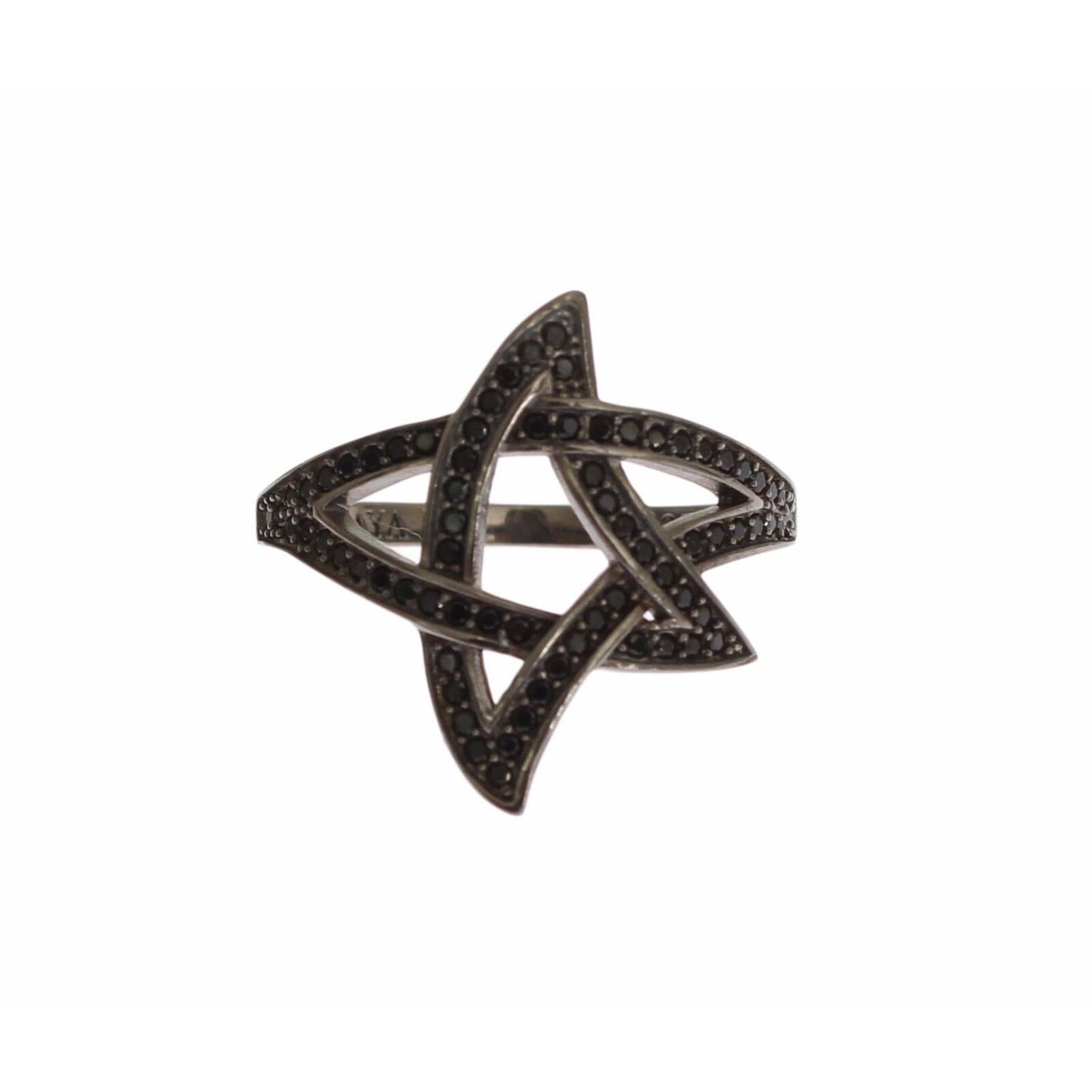 Nialaya Black CZ Rhodium 925 Silver Womens Ring