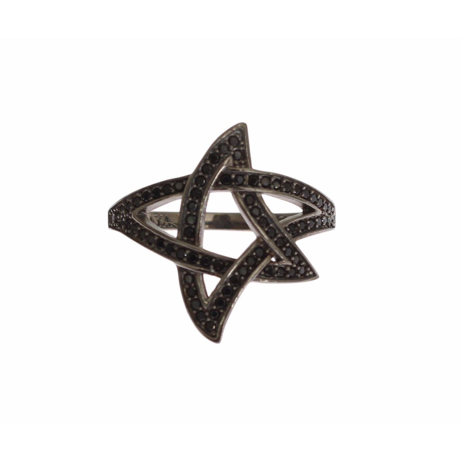 Nialaya Black CZ Rhodium 925 Silver Womens Ring
