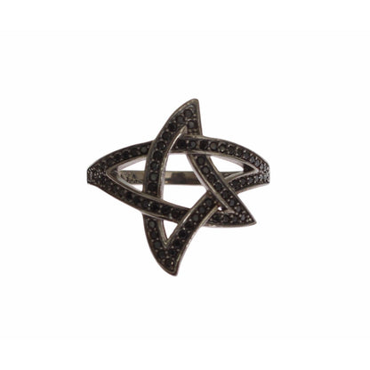 Nialaya Black CZ Rhodium 925 Silver Womens Ring