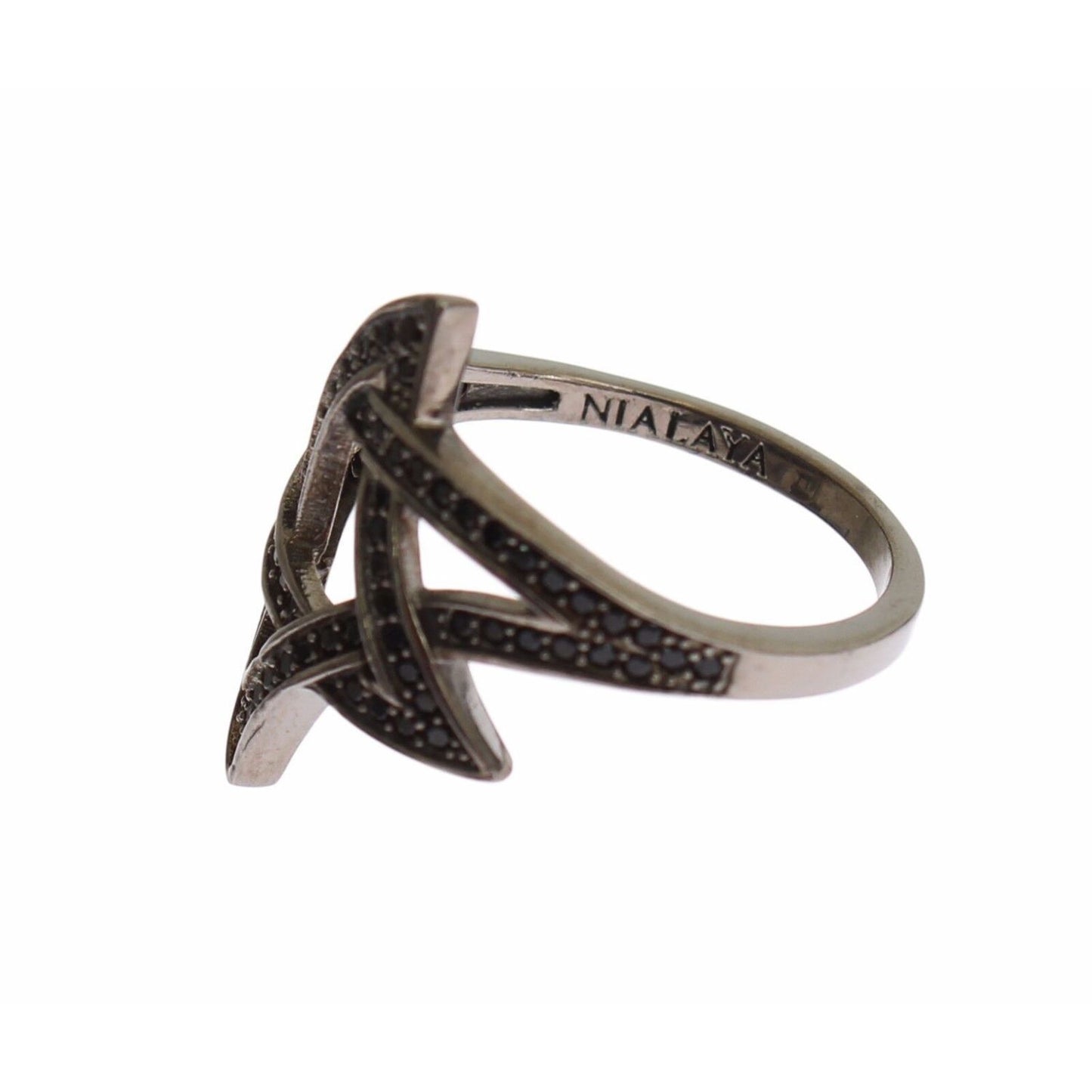 Nialaya Black CZ Rhodium 925 Silver Womens Ring