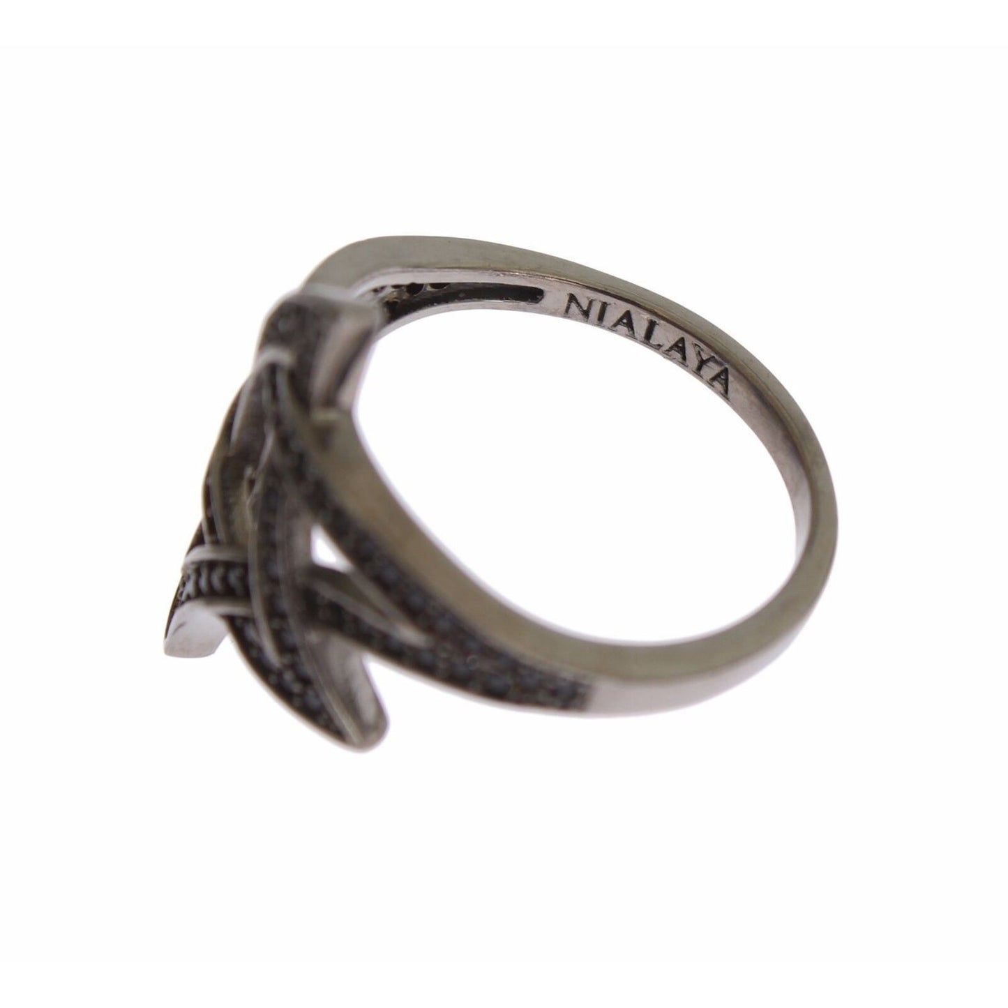 Nialaya Black CZ Rhodium 925 Silver Womens Ring