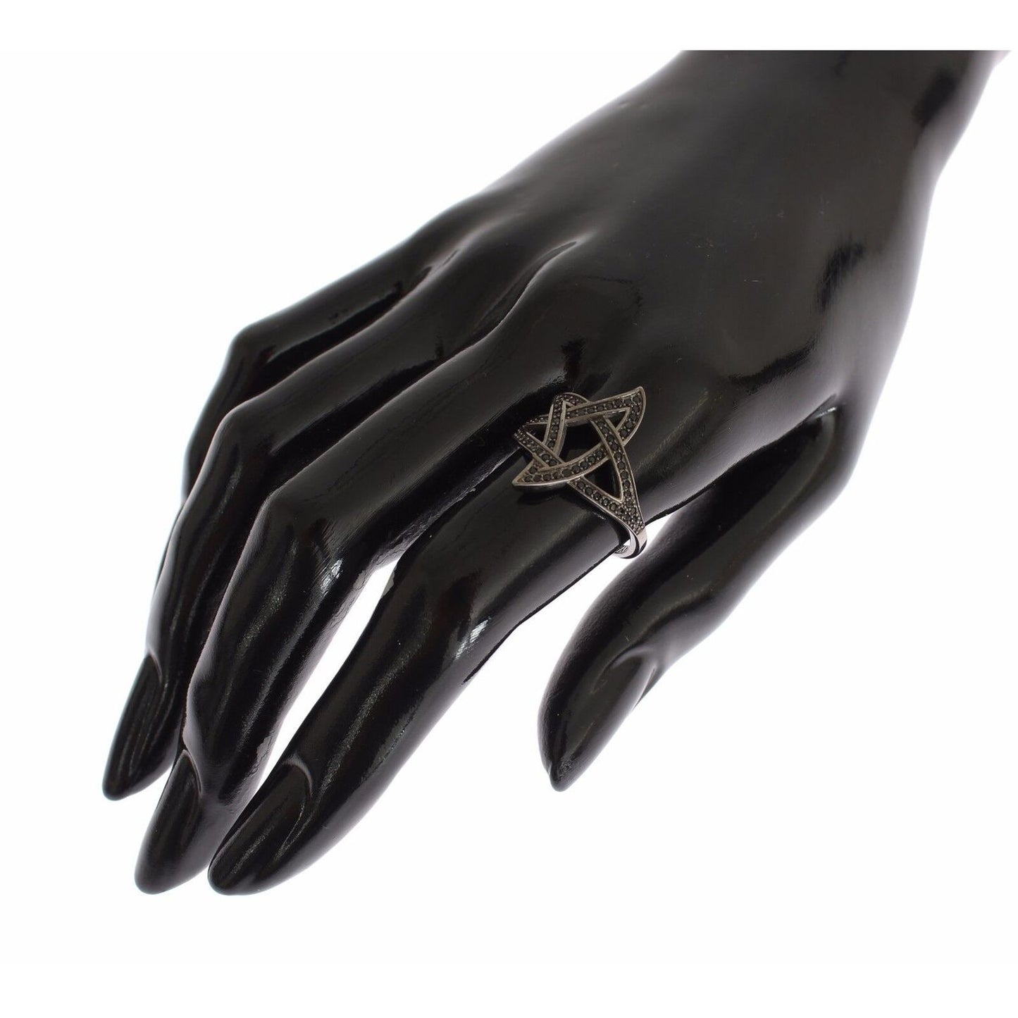 Nialaya Black CZ Rhodium 925 Silver Womens Ring