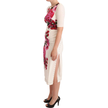 Dolce & Gabbana White Floral Printed Crepe Midi Slit Dress