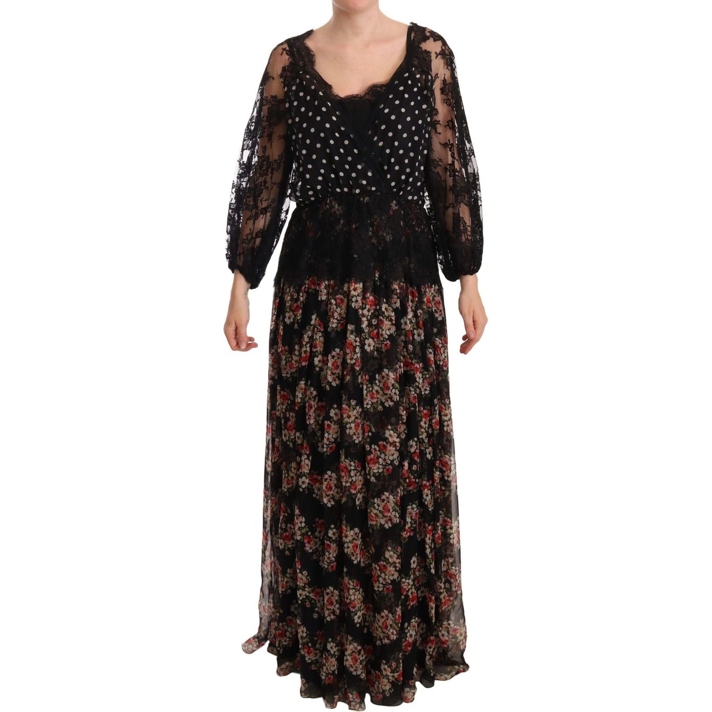 Dolce & Gabbana Black Lace Floral Polka Maxi Capri Dress WOMAN DRESSES