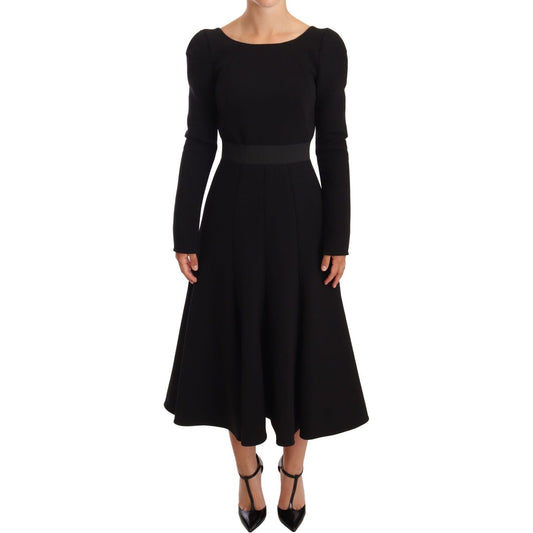 Dolce & Gabbana Black Wool Stretch Sheath Open Back Dress