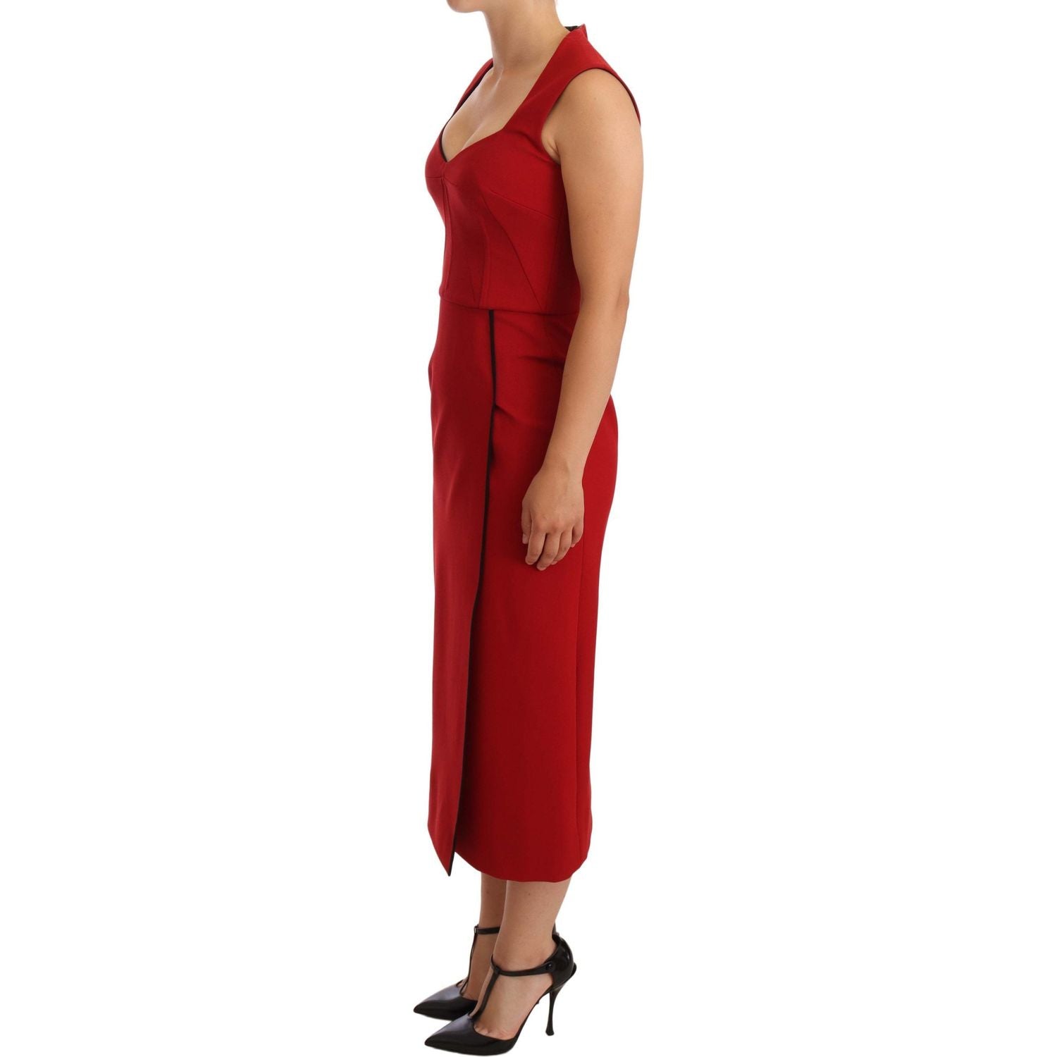 Dolce & Gabbana Red Sweetheart Sleeveless Midi Stretch Dress