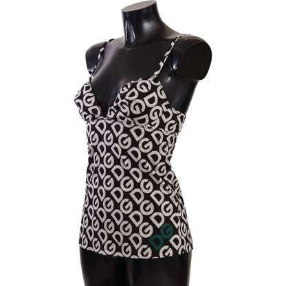 Dolce & Gabbana Black White Logo Print Camisole Top Underwear Dolce & Gabbana