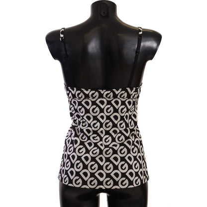 Dolce & Gabbana Black White Logo Print Camisole Top Underwear Dolce & Gabbana