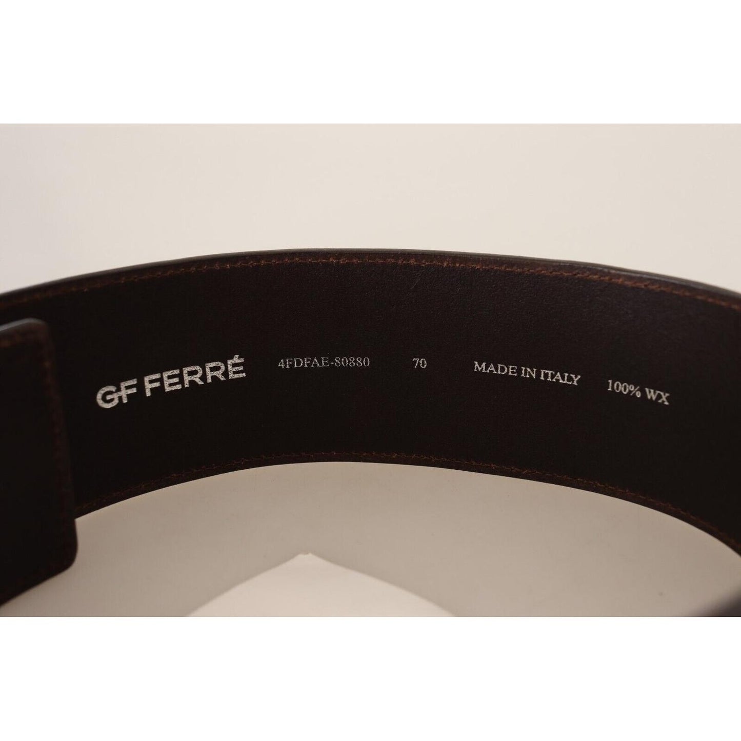 GF Ferre Brown Genuine Leather Wide Logo Buckle Waist Belt GF Ferre