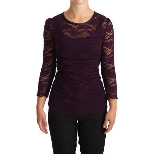 Dolce & Gabbana Purple Lace Long Sleeve Top Blouse Dolce & Gabbana