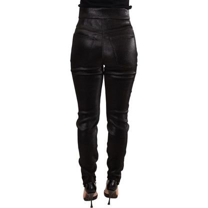 Dolce & Gabbana Black Silver Lurex Thread Cotton Stretch Pants
