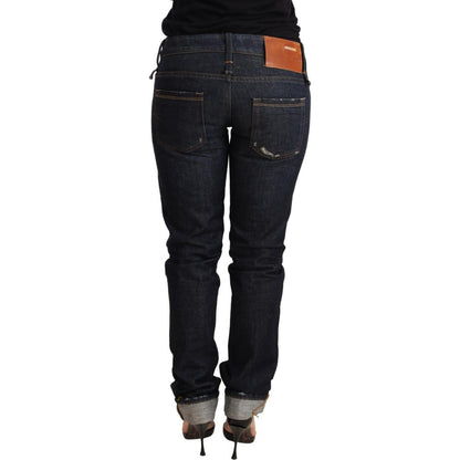 Acht Dark Blue Cotton Slim Fit Folded Hem Women Denim Trouser Jeans Jeans & Pants