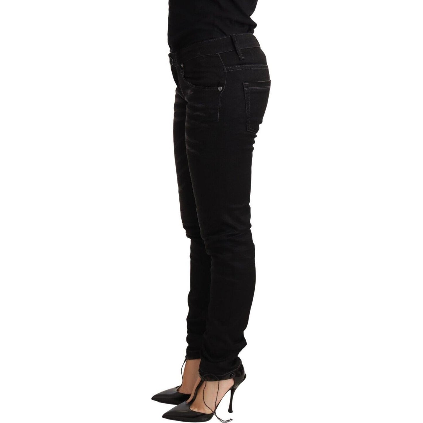Acht Black Washed Cotton Slim Fit Denim Low Waist Trouser Jeans Jeans & Pants