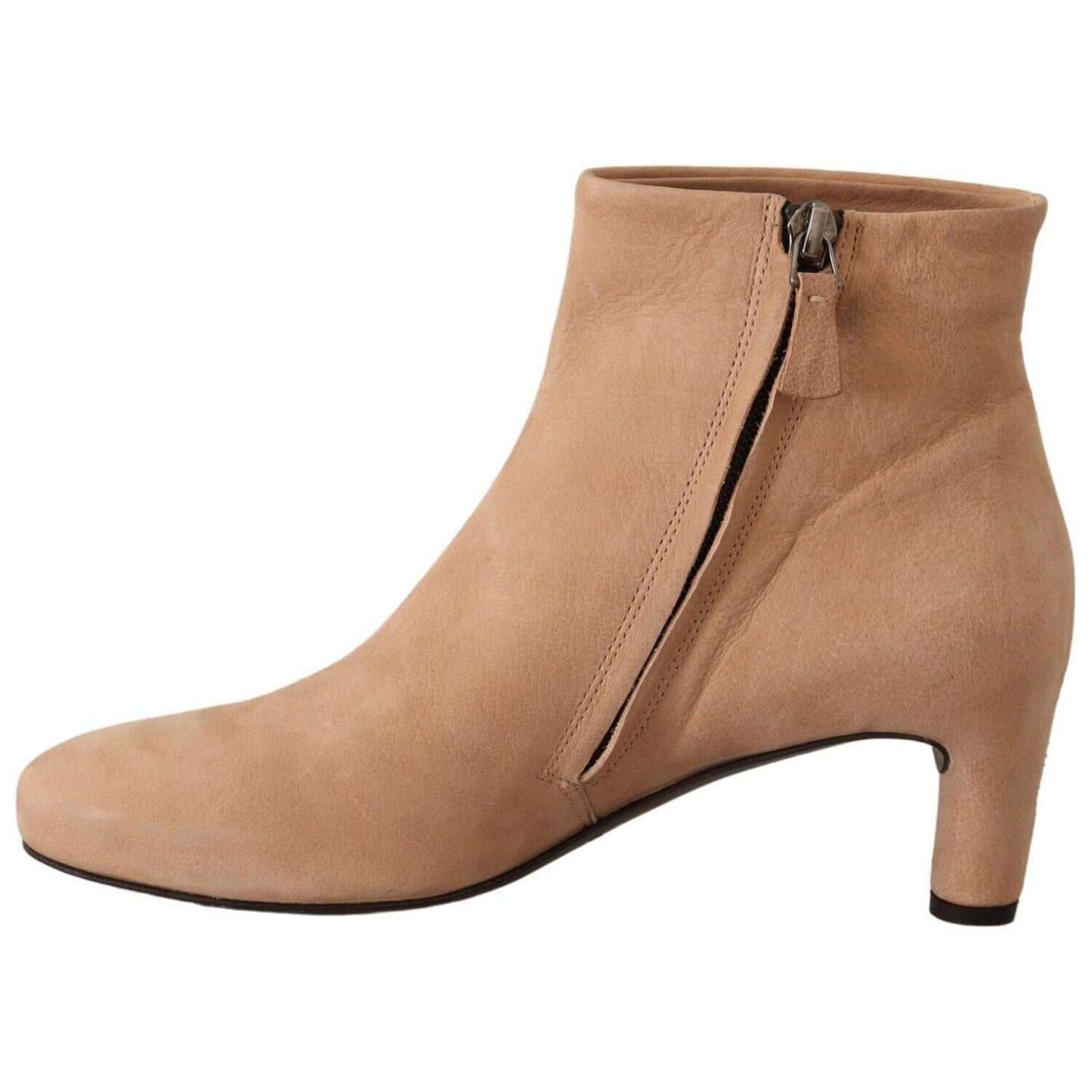 DEL CARLO Beige Suede Leather Mid Heels Pumps Boots Shoes DEL CARLO