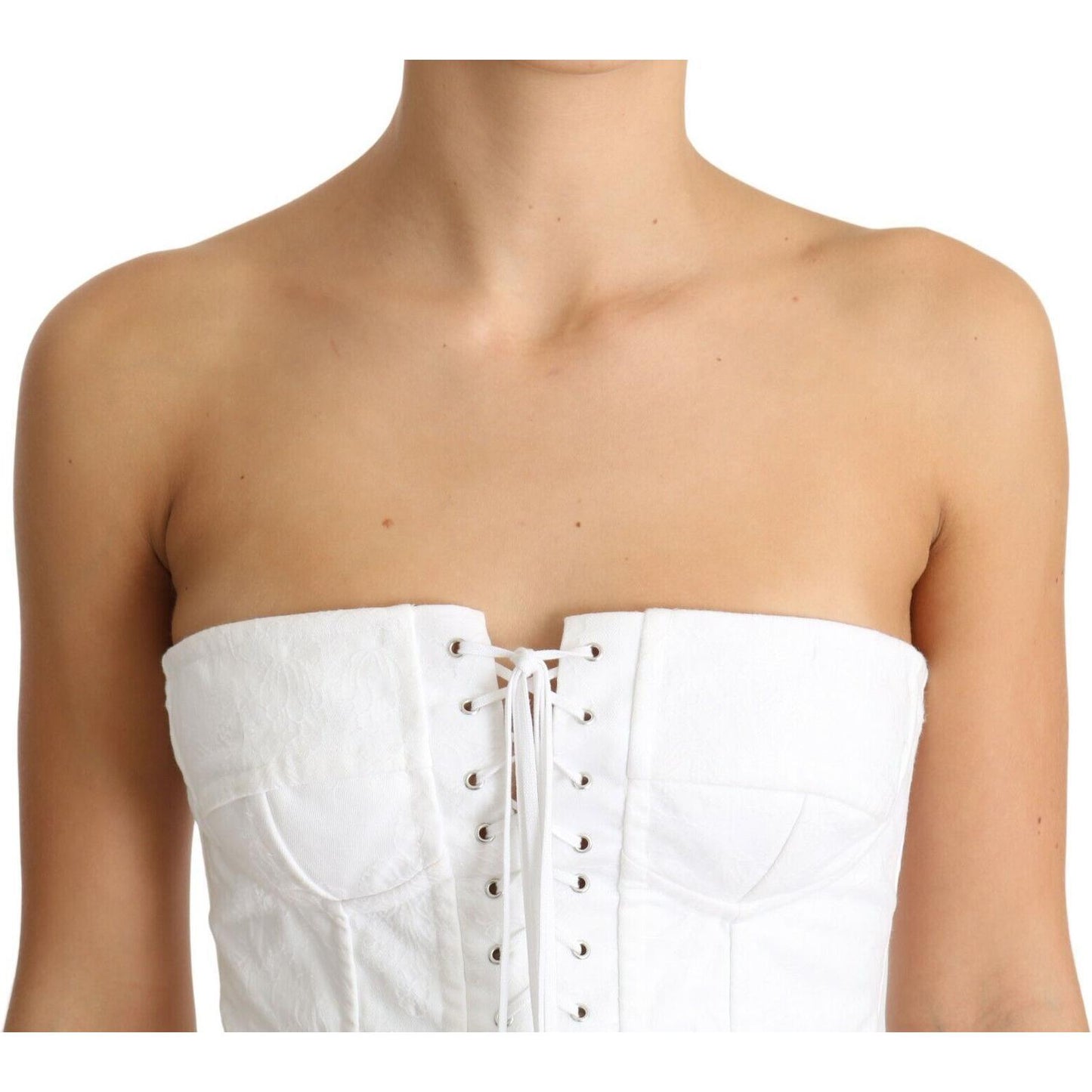 Dolce & Gabbana White PALERMO Bustier Cotton Top Corset