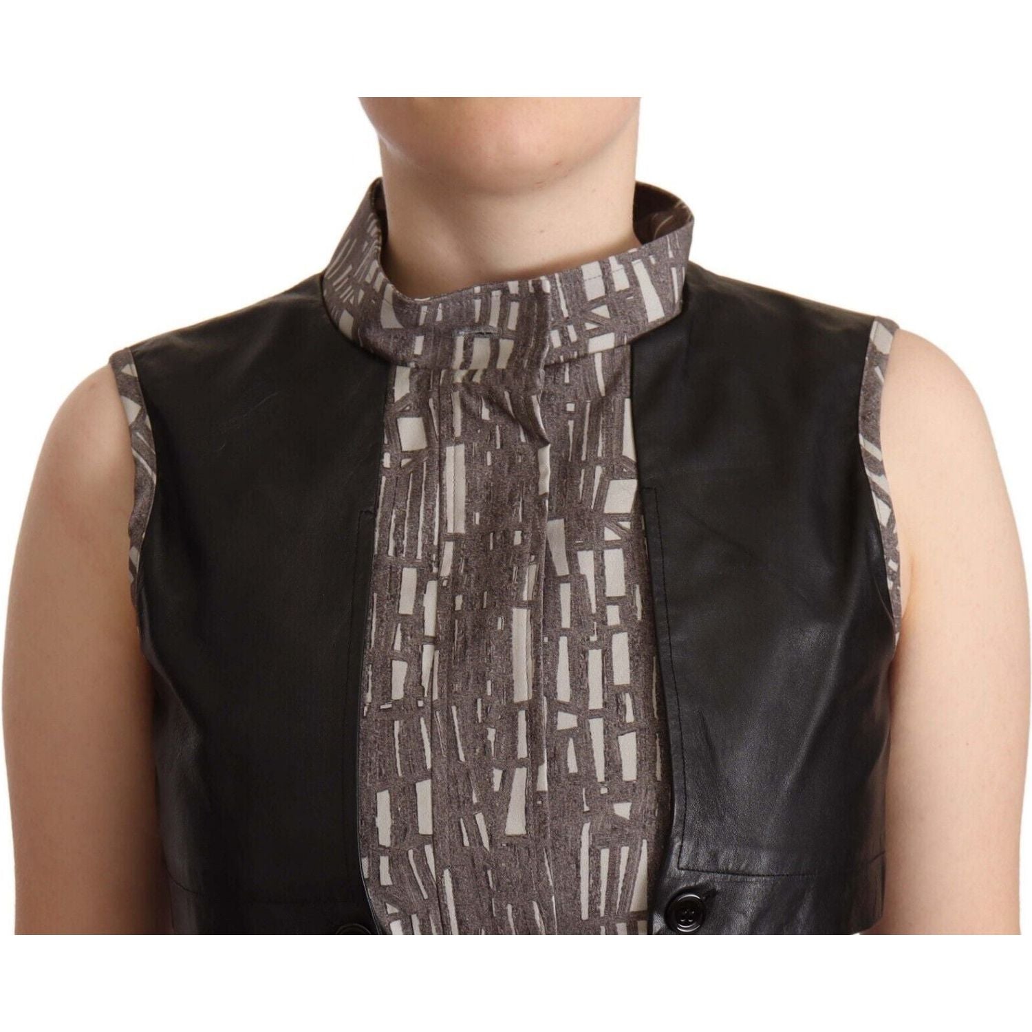 Comeforbreakfast Brown Black Vest Leather Sleeveless Top Blouse