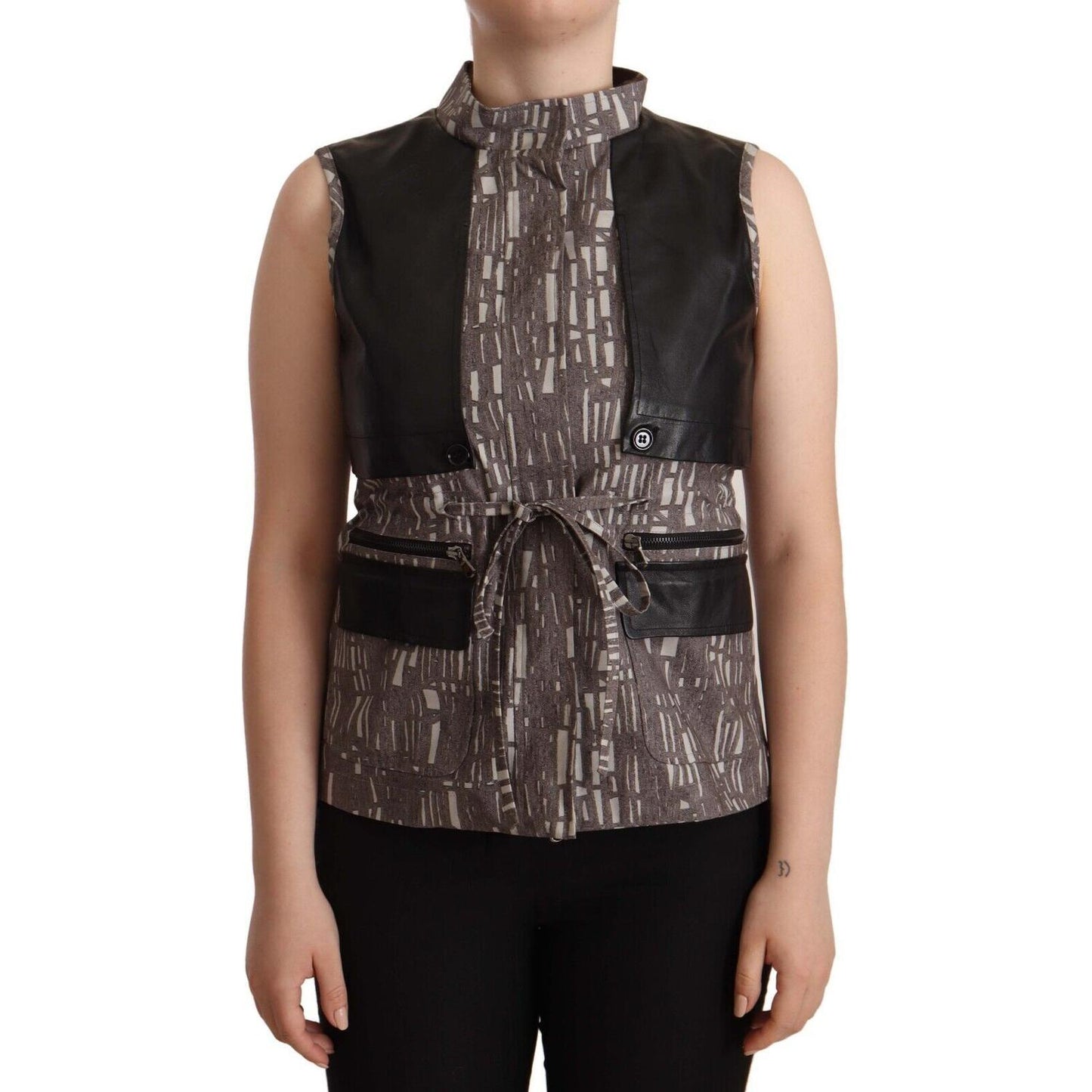 Comeforbreakfast Brown Black Vest Leather Sleeveless Top Blouse Comeforbreakfast