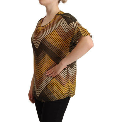 Twinset Multicolor Stripes Short Sleeves Round Neck Top Blouse Twinset