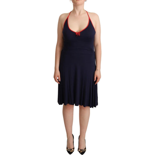 Roccobarocco Navy Blue Sleeveless Halter Sheath Midi Dress Roccobarocco