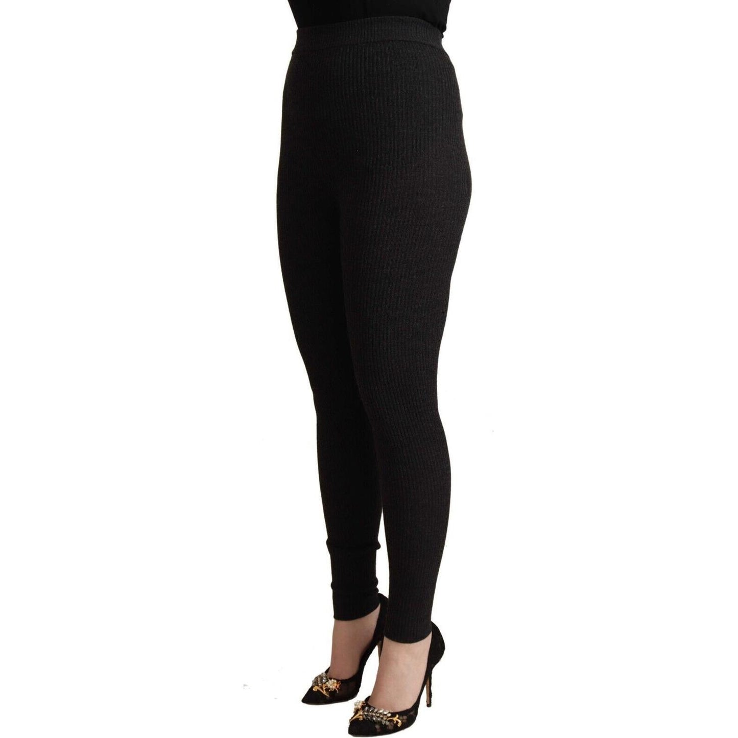 Dolce & Gabbana Black Virgin Wool Stretch Waist Tights Pants Dolce & Gabbana