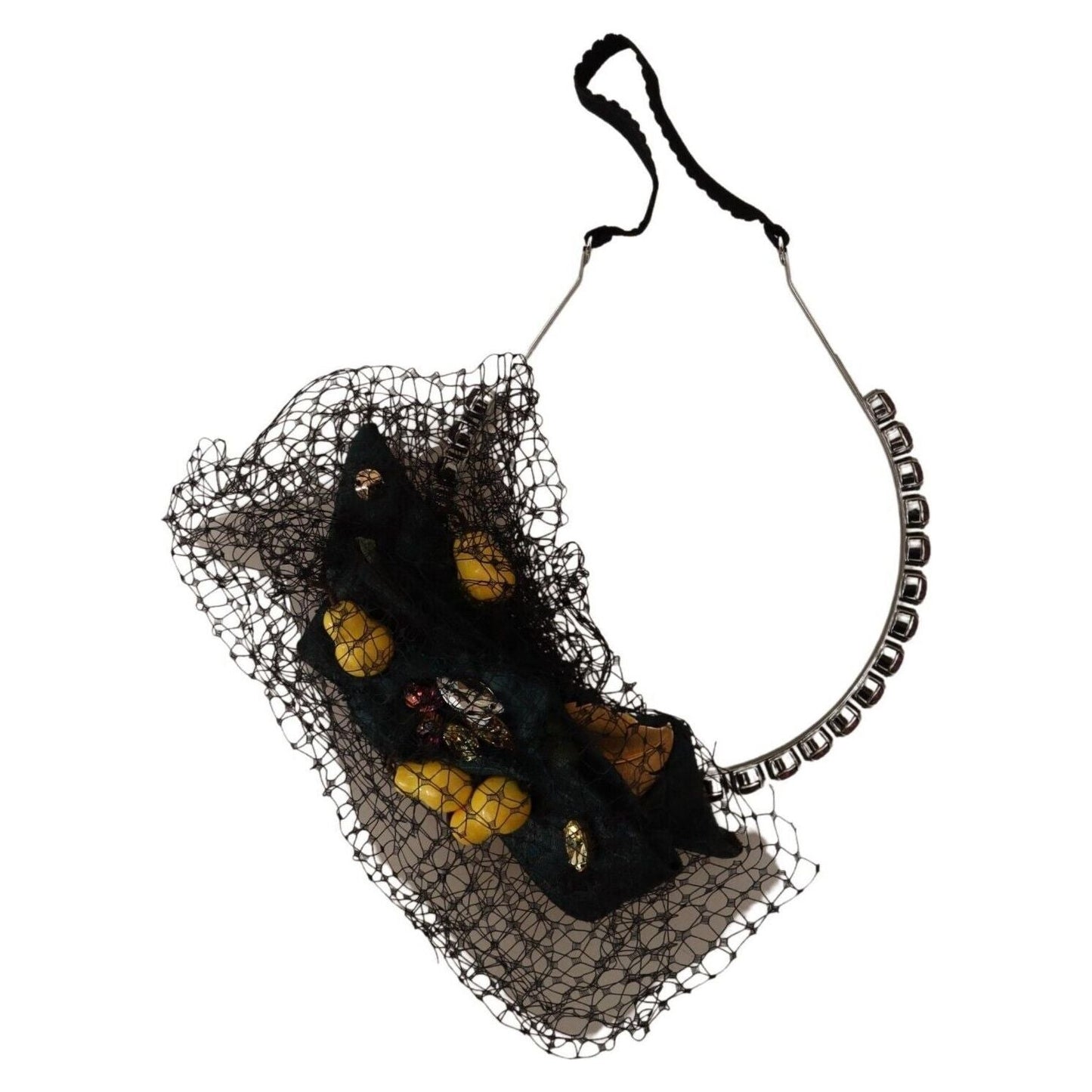 Dolce & Gabbana Silver Tiara Crystals Fruits Black Mesh Diadem Headband Dolce & Gabbana