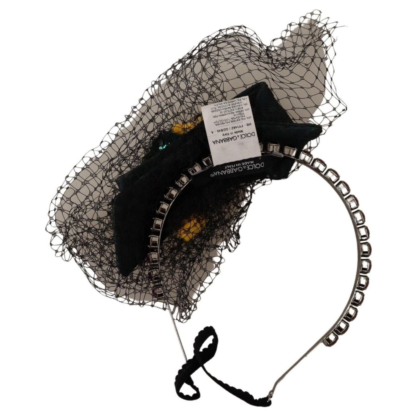 Dolce & Gabbana Silver Tiara Crystals Fruits Black Mesh Diadem Headband Dolce & Gabbana