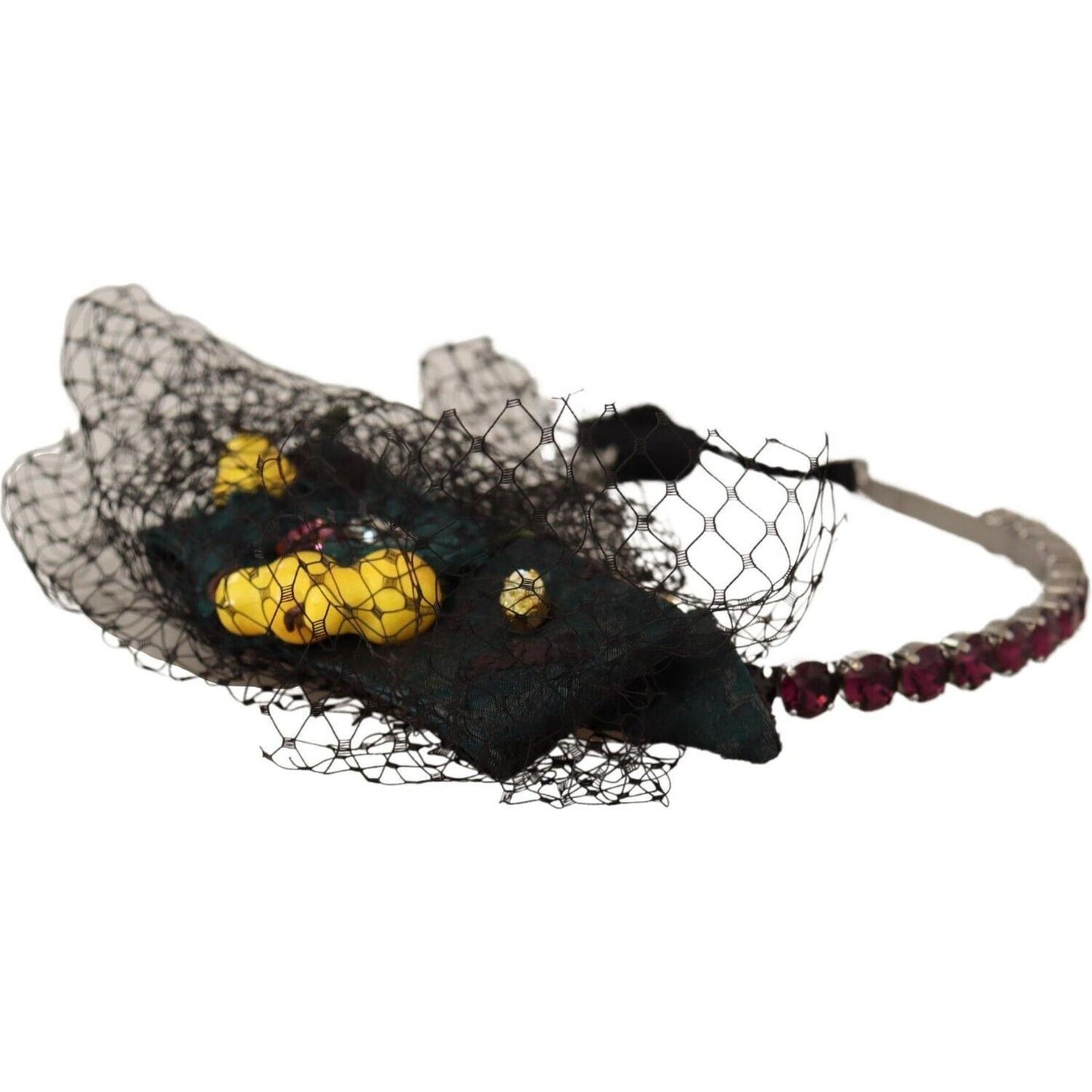 Dolce & Gabbana Silver Tiara Crystals Fruits Black Mesh Diadem Headband Dolce & Gabbana