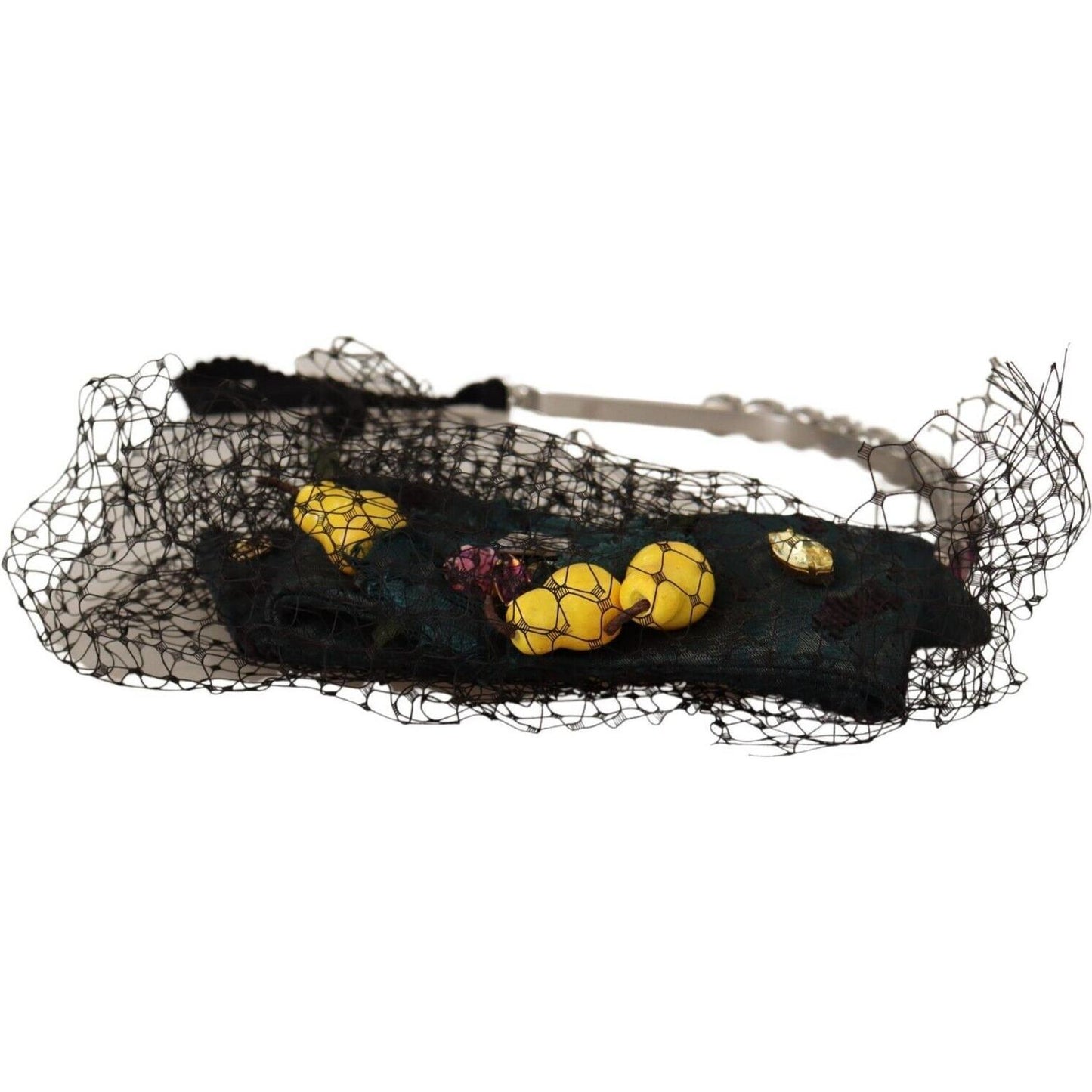 Dolce & Gabbana Silver Tiara Crystals Fruits Black Mesh Diadem Headband Dolce & Gabbana
