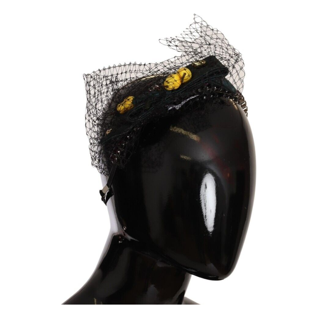 Dolce & Gabbana Silver Tiara Crystals Fruits Black Mesh Diadem Headband Dolce & Gabbana