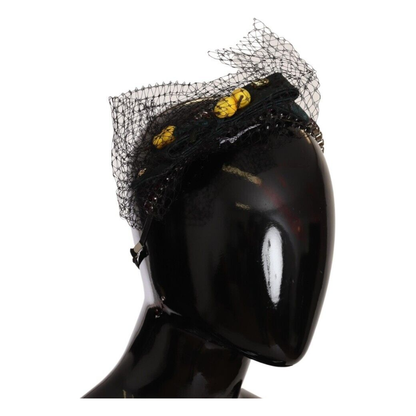 Dolce & Gabbana Silver Tiara Crystals Fruits Black Mesh Diadem Headband Dolce & Gabbana