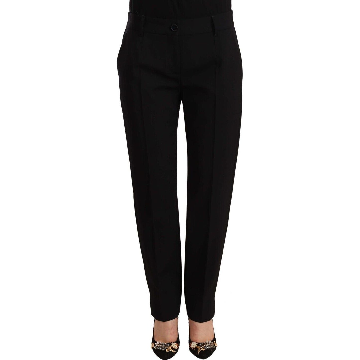 Dolce & Gabbana Black Mid Waist Skinny Trouser Wool Pants Dolce & Gabbana