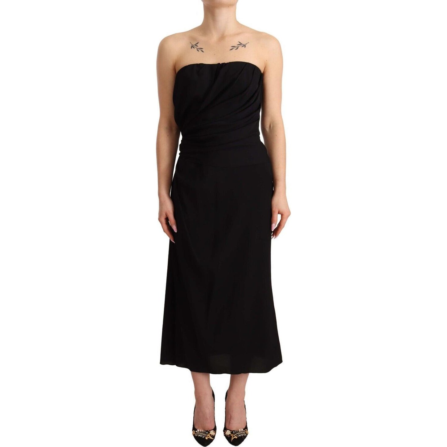 Dolce & Gabbana Black Silk Stretch Strapless Sheath Midi Dress Dolce & Gabbana