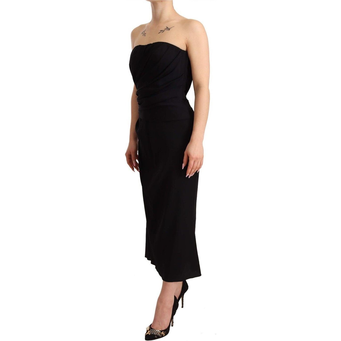 Dolce & Gabbana Black Silk Stretch Strapless Sheath Midi Dress Dolce & Gabbana