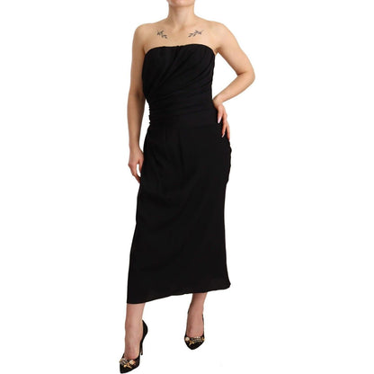 Dolce & Gabbana Black Silk Stretch Strapless Sheath Midi Dress Dolce & Gabbana