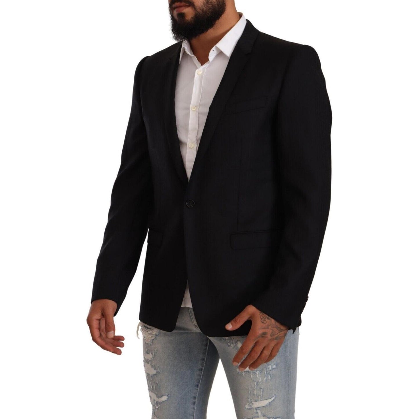 Dolce & Gabbana Black Wool Single Breasted Suit GOLD Jacket