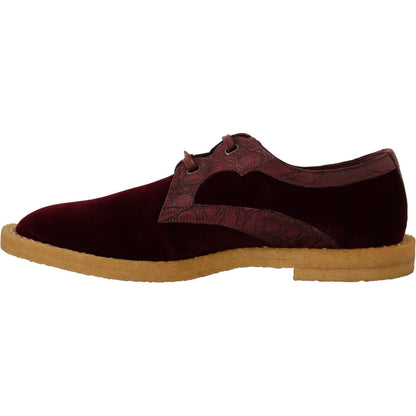Dolce & Gabbana Bordeaux Velvet Exotic Leather Shoes