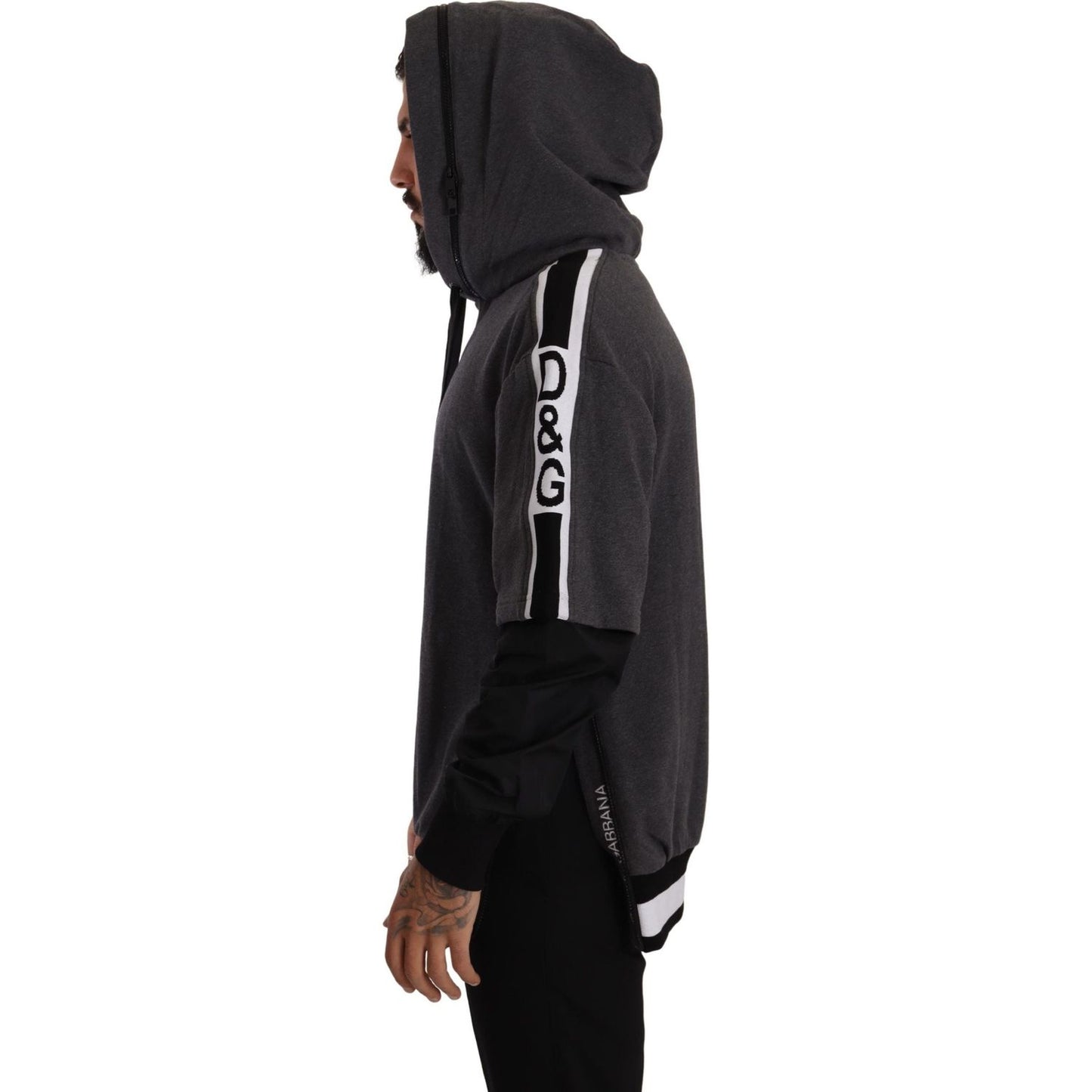 Dolce & Gabbana Gray Black Cotton Hooded #DGMILLENNIALS Sweater Dolce & Gabbana