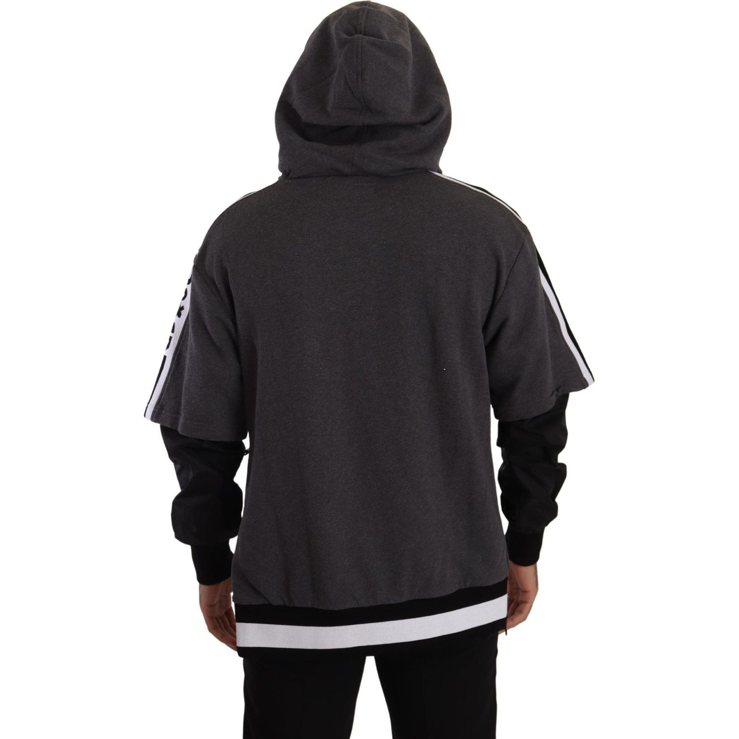 Dolce & Gabbana Gray Black Cotton Hooded #DGMILLENNIALS Sweater Dolce & Gabbana