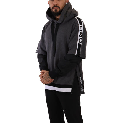 Dolce & Gabbana Gray Black Cotton Hooded #DGMILLENNIALS Sweater Dolce & Gabbana