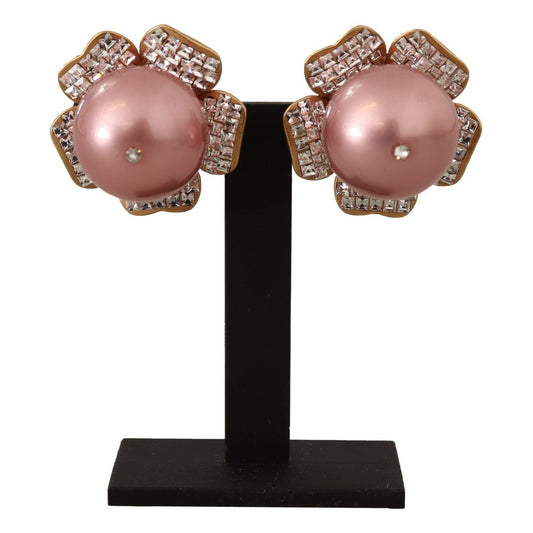 Dolce & Gabbana Gold Tone Maxi Faux Pearl Floral Clip-on Jewelry Earrings Dolce & Gabbana