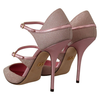 Dolce & Gabbana Pink Glittered Strappy Sandals Mary Jane Shoes Dolce & Gabbana