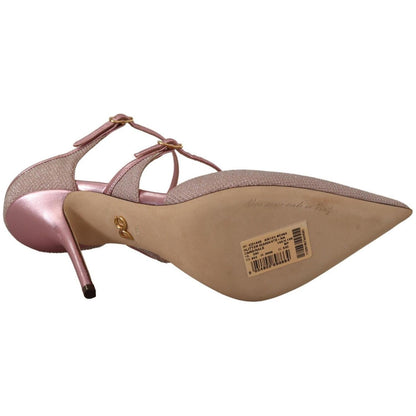 Dolce & Gabbana Pink Glittered Strappy Sandals Mary Jane Shoes Dolce & Gabbana
