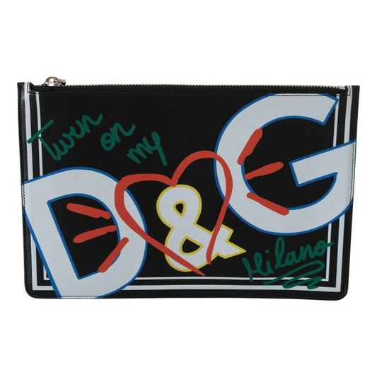 Dolce & Gabbana Black DG Print Mens Zipper Coin Purse Leather Wallet Dolce & Gabbana