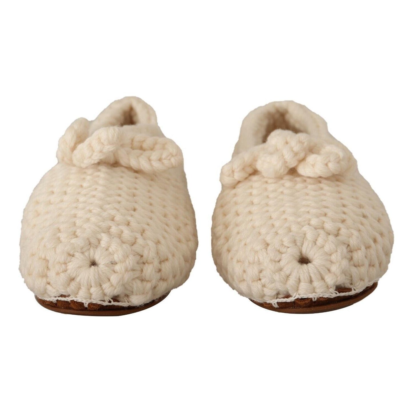 Dolce & Gabbana White Slip On Ballerina Flats Wool Knit Shoes Dolce & Gabbana