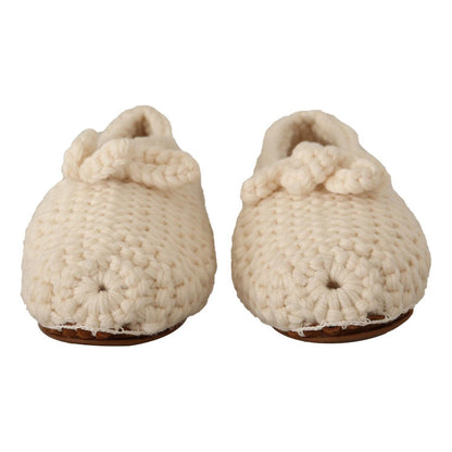 Dolce & Gabbana White Slip On Ballerina Flats Wool Knit Shoes Dolce & Gabbana
