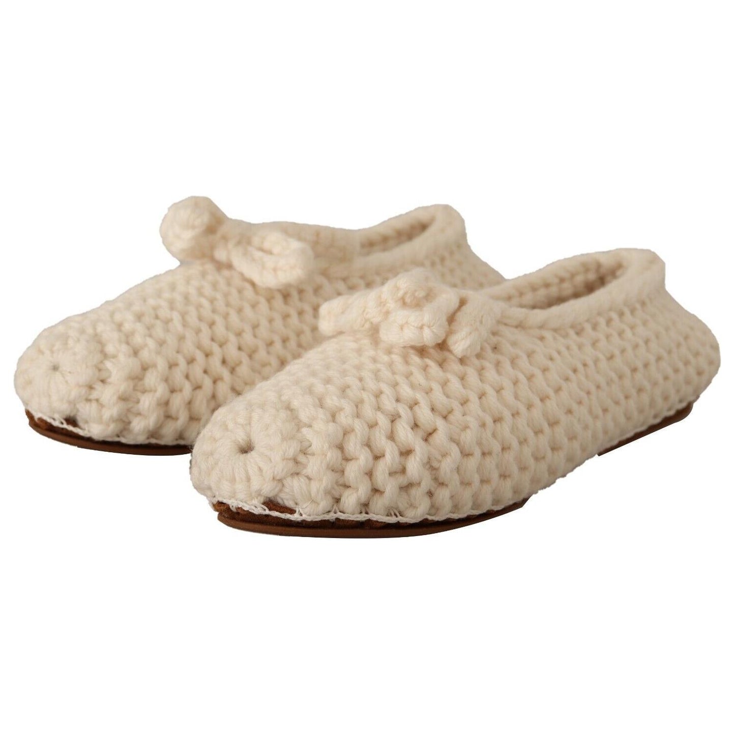 Dolce & Gabbana White Slip On Ballerina Flats Wool Knit Shoes Dolce & Gabbana