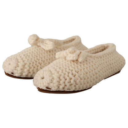 Dolce & Gabbana White Slip On Ballerina Flats Wool Knit Shoes Dolce & Gabbana